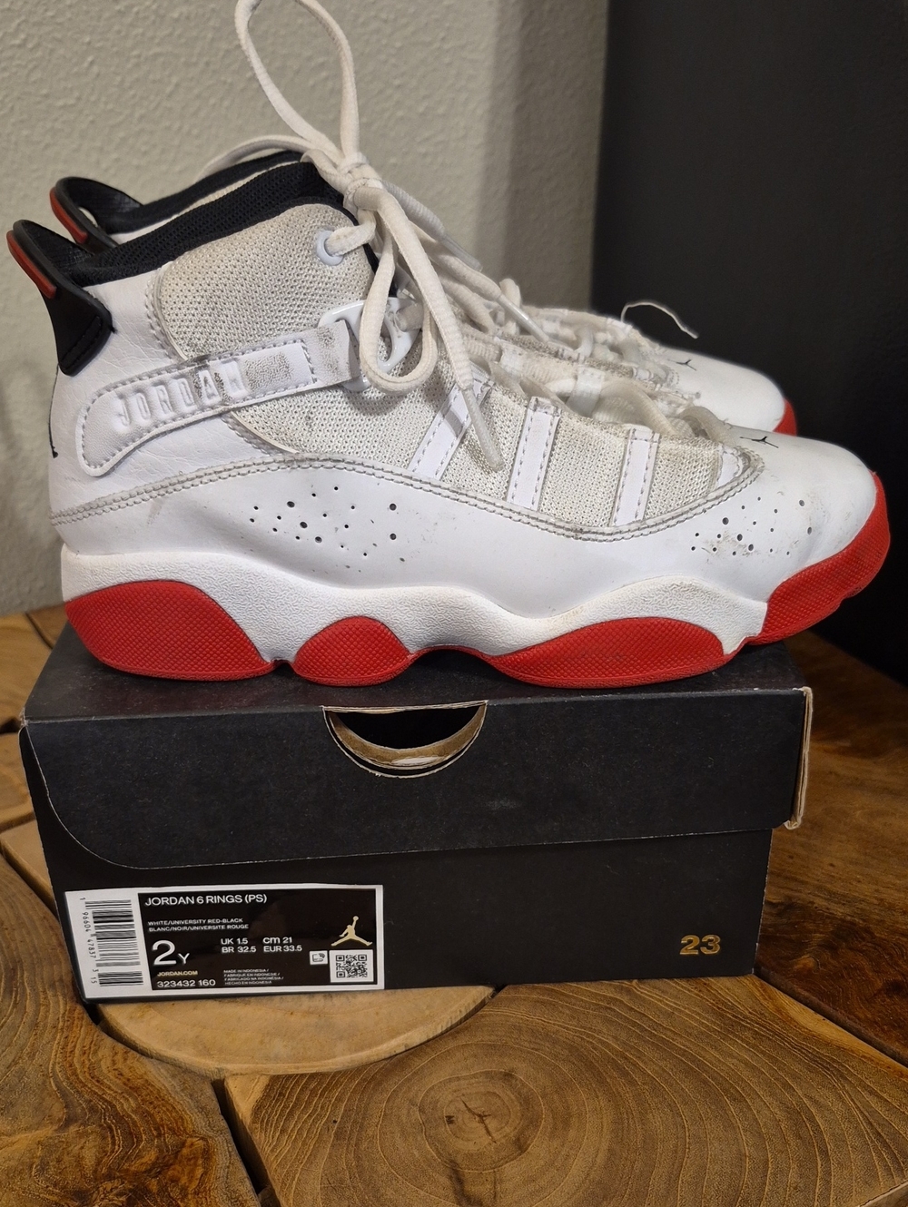 Jordan 6 Rings Kids Basketball Sneakers in White and Red